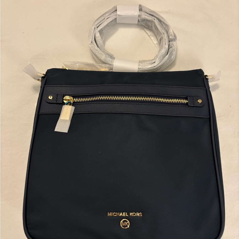 Michael Kors Navy Shoulder Bag with Gold Accents